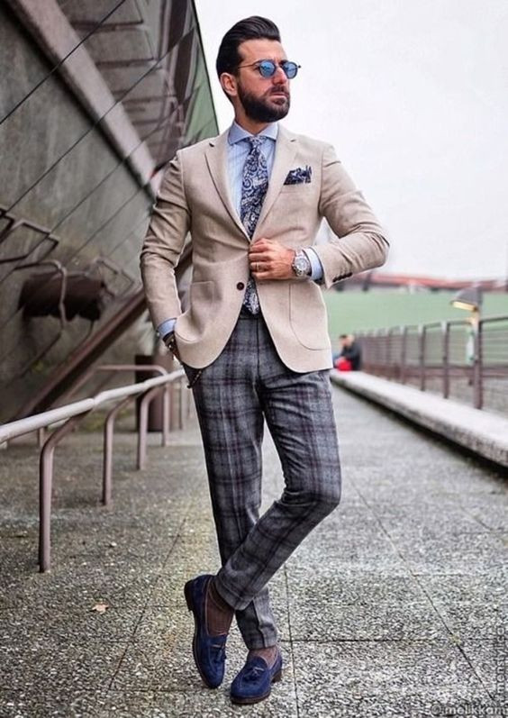 Grey Formal Trouser, Plaid Pants Outfit Designs With Beige Suit Jackets ...