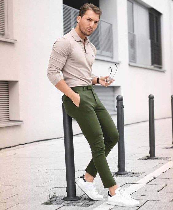 Beige Poloshirt Full Sleeve Outfits With Green Casual Trouser Green Pant  Matching Shirt  full sleeve