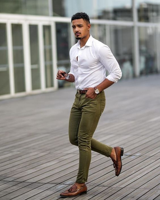 Green Jeans, Men's Outfits Ideas With White Shirt, Jeans | Cargo pants, men's  pants