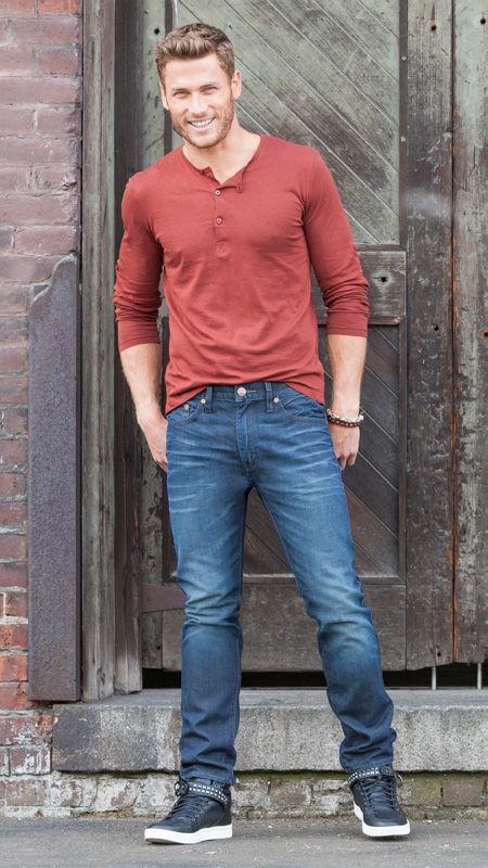 Red Upper, Full Sleeve Fashion Tips With Light Blue Casual Trouser, Jeans: 