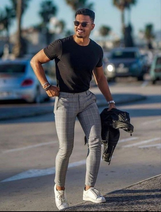 Grey Formal Trouser Plaid Pants Outfits Ideas With White Tshirt Mens Plaid  Pants Outfit  Casual wear facial hair slimfit pants business casual