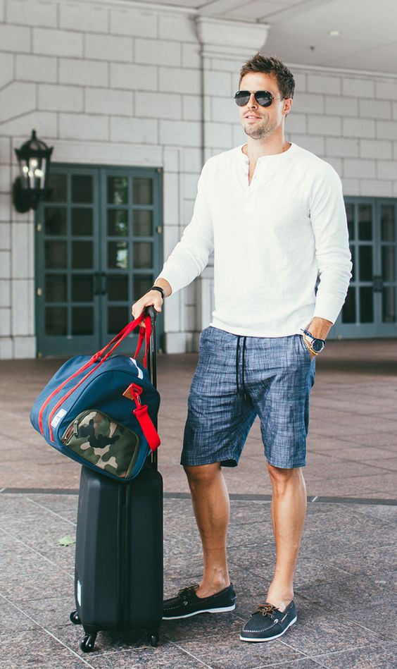 White Sweatshirt, Full Sleeve Attires Ideas With Light Blue Casual Short, Denim Shorts And Boat Shoes: 