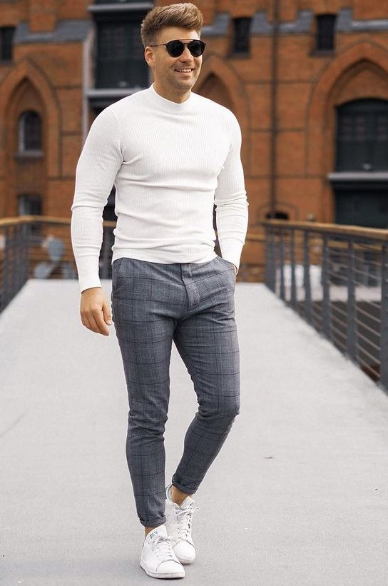 Grey Formal Trouser, Plaid Pants Fashion Wear With White Sweater, Tartan Pants  Outfit Men Ideas | plaid pants