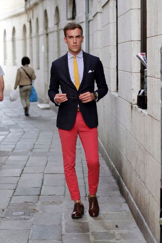 Red Casual Trouser, Men's Fashion Ideas With Black Suit Jackets And ...