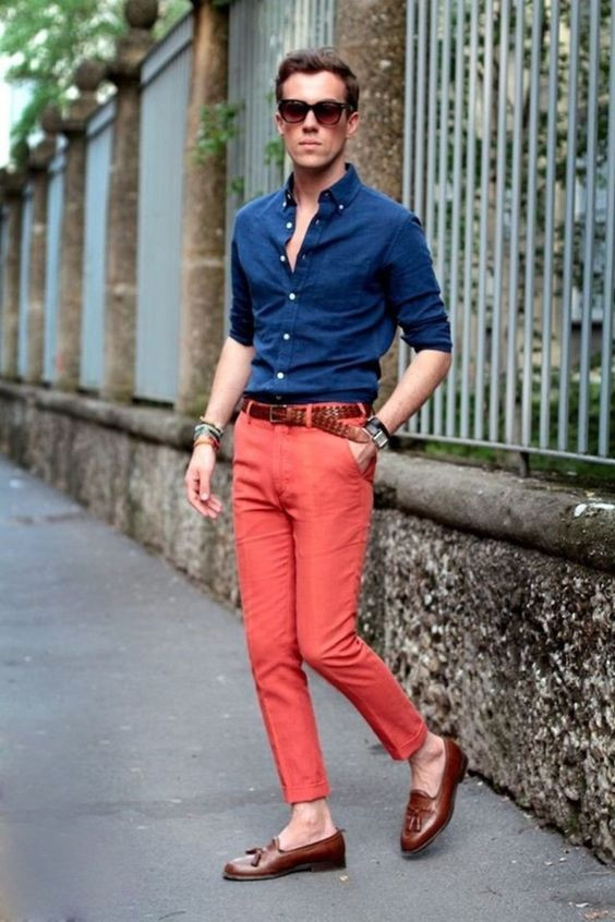 Red Casual Trouser, Men's Attires Ideas With Dark Blue And Navy Denim ...