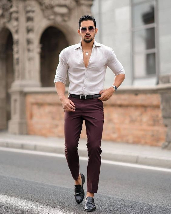 Purple Suit Trouser, Men's Fashion Outfits With White Shirt, White ...