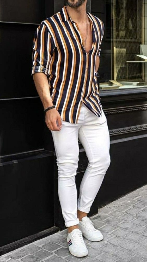 Casual Striped Shirts, Summer Fashion Tips With White Casual Trouser ...