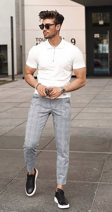 Grey Formal Trouser, Plaid Pants Fashion Wear With White Polo-shirt ...
