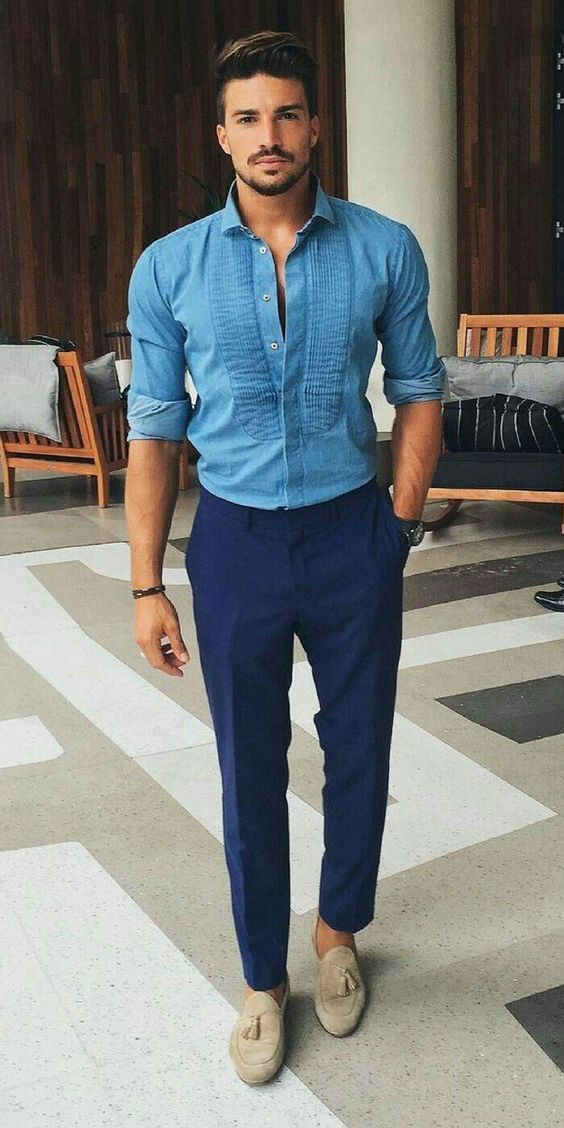 Dark Blue And Navy Formal Trouser, Men's Fashion Ideas With Light Blue ...