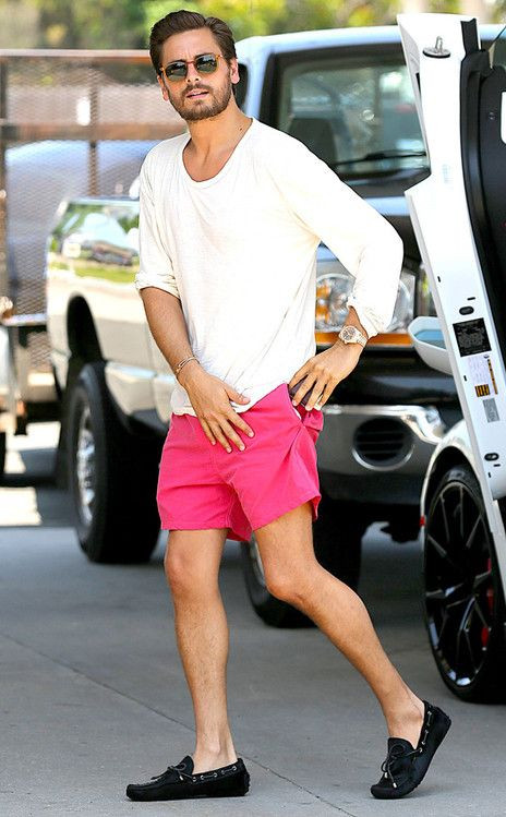 White T-shirt, Full Sleeve Attires Ideas With Pink Casual Short, Hamptons Outfits Men: 