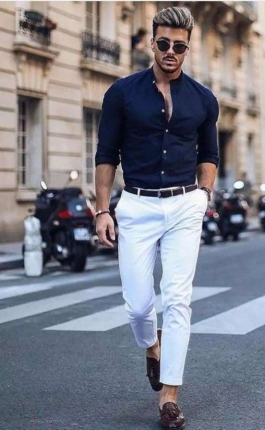 White Jeans, Men's Outfits Ideas With Dark Blue And Navy Cardigan ...