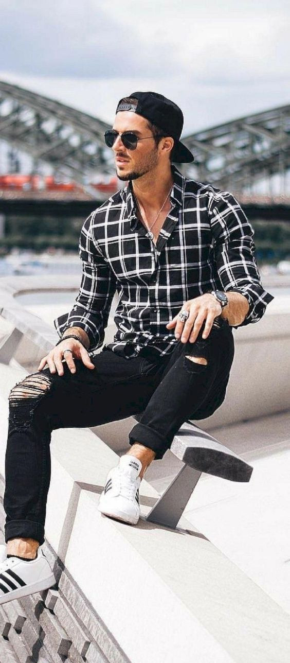 Black Shirt, Flannel Shirt Fashion Tips With Black Casual Trouser, Cool Men  Street Outfit
