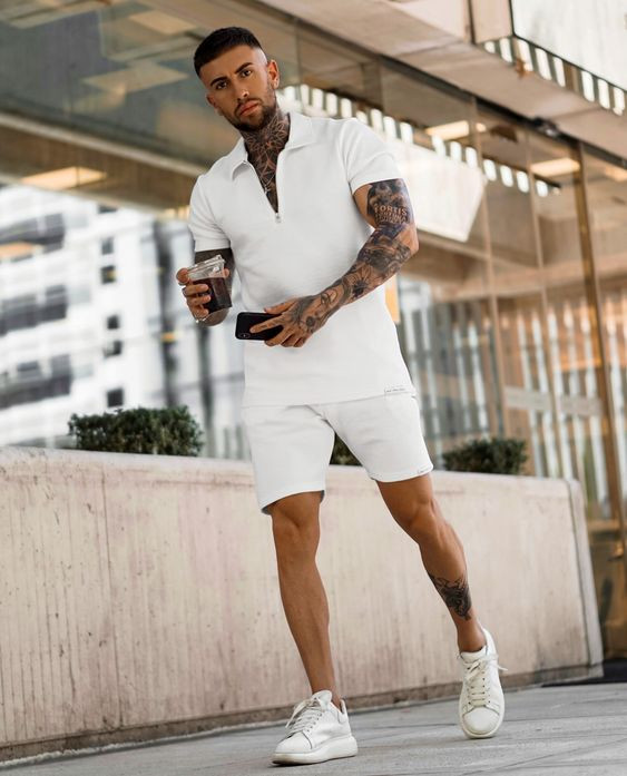 White Polo-shirt, All White Attires Ideas With White Casual Short, Shorts |  Casual wear