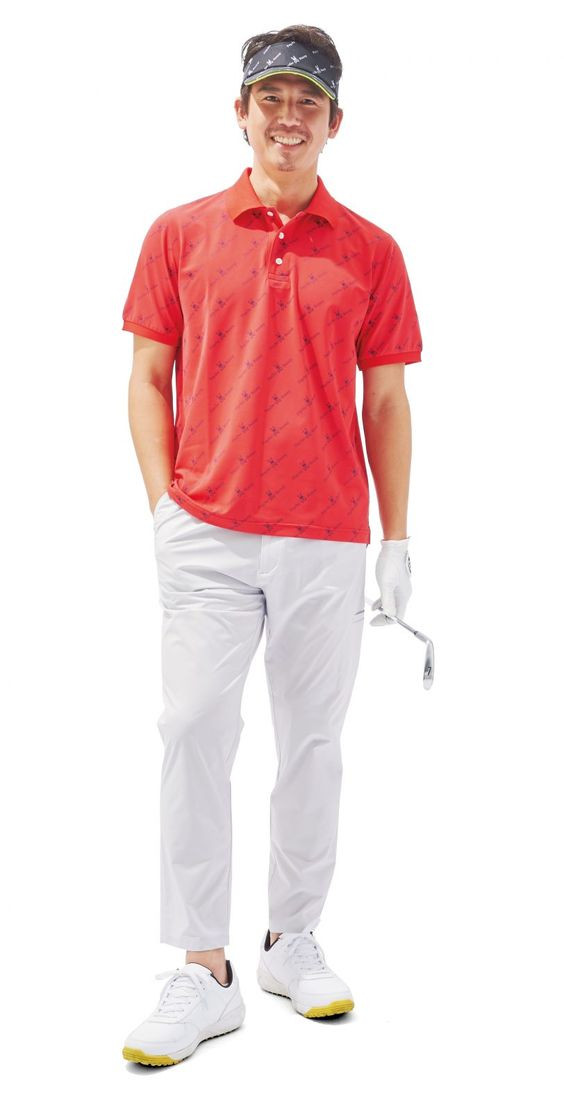 Red Polo-shirt, Golf Ideas With White Casual Trouser, Mens Golf Clothing: 