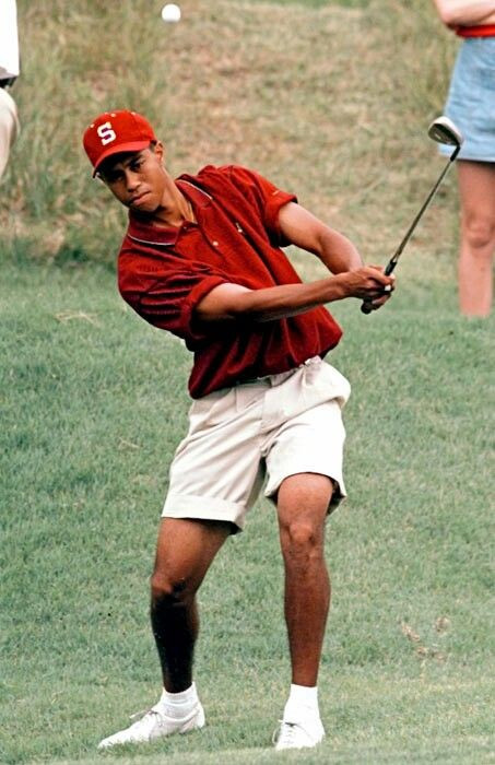 Red Polo-shirt, Golf Fashion Wear With White Formal Shorts, Vintage Tiger Woods: 