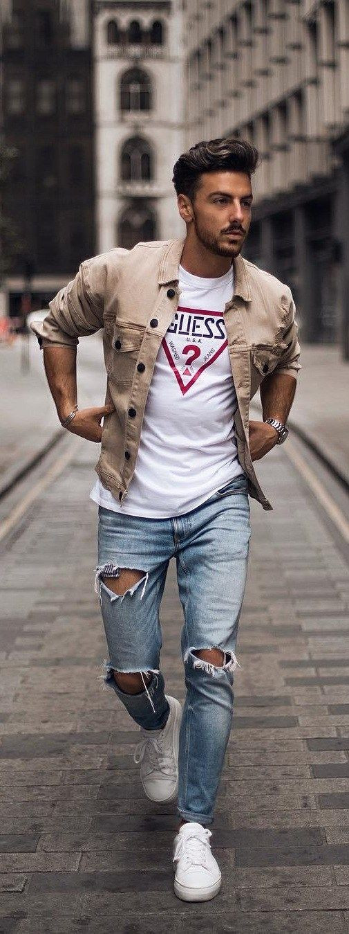 Beige Casual Jacket, Birthday Attires Ideas With Light Blue Jeans, Men ...