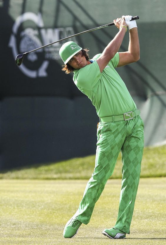 Green t-shirt, Golf Fashion Ideas With Green Casual Trouser, Rickie Fowler Pants: 