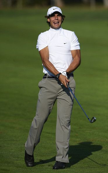 White T-shirt, Golf Outfit Trends With Grey Pant, Nadal Golf: 